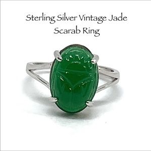 🆕Sterling Silver Vintage Jade Scarab Ring